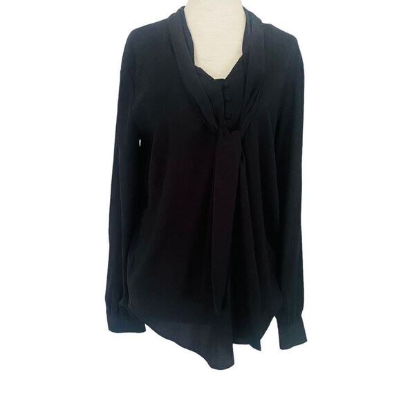 Ann Taylor Top Women's S Black Long Sleeve  Neck Tie Blouse Classic Career JL23 - Picture 1 of 6